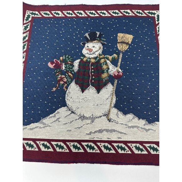 Vintage Snowman Tapestry Fabric Panel 18 in Holiday Christmas Decor Winter Blue - Picture 2 of 15